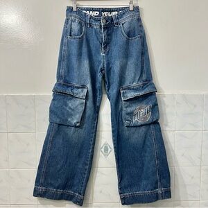 A.LAB Blue Cargo Wide Leg Baggy Denim Jean Women’s Size 6 Zumiez Y2K Skater 90s